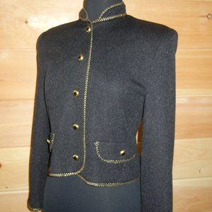 Vintage Henry Lee Petites Blazer Jacket Black with Gold Trim Size 4